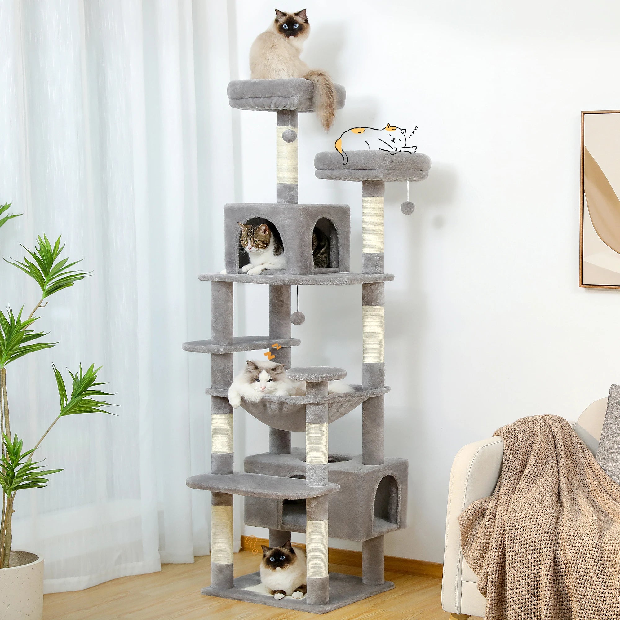 HydraHome® – Arbre à Chat Multi-Niveaux avec Griffoirs en Sisal et Hamac